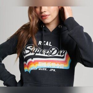 Superdry Black Sweater with Vintage Logo Pullover Hoodie